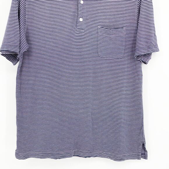 J. McLaughlin Mens Polo Shirt Medium Purple Blue Stripe Collared Short Sleeve - Picture 4 of 9